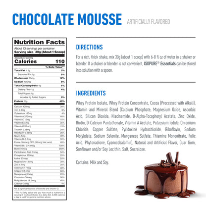 Isopure Essentials 100% Whey Protein Powder, with Vitamins, 20g Protein Per Serving, Unflavored, 13 Servings (Pack of 1)