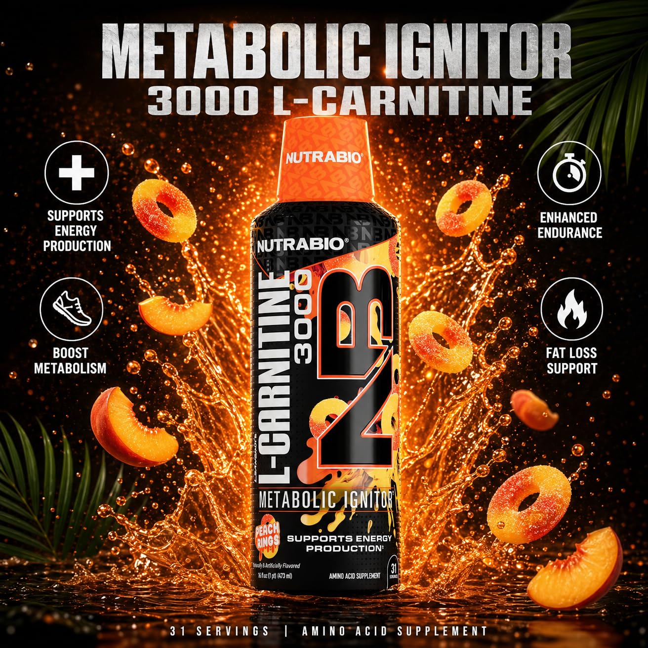 NutraBio – L-Carnitine Liquid Shots – 3000mg, (Green Apple) – 10mg of Vitamin B-5 – Zero Carbs & Sugars – Energy Production – Muscle Recovery