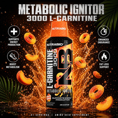 NutraBio – L-Carnitine Liquid Shots – 3000mg, (Green Apple) – 10mg of Vitamin B-5 – Zero Carbs & Sugars – Energy Production – Muscle Recovery