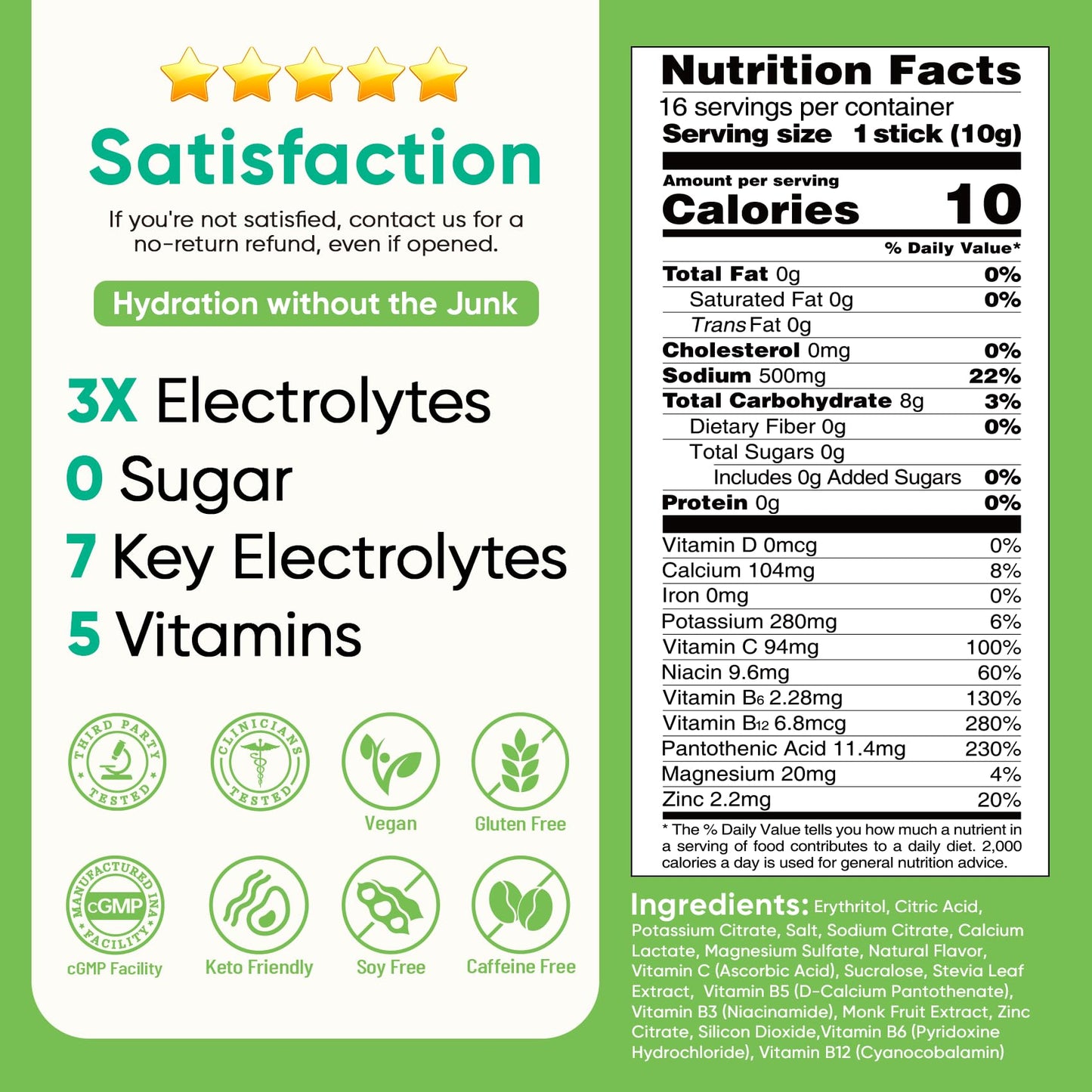 Venture Pal Sugar Free Electrolyte Powder, Liquid Daily IV Hydration Packet | 7 Electrolytes & 5 Vitamins, Electrolytes Dink Mix for Party Recovery & Instantly Hydration, Vegan, Keto-Friendly, 16 Sticks