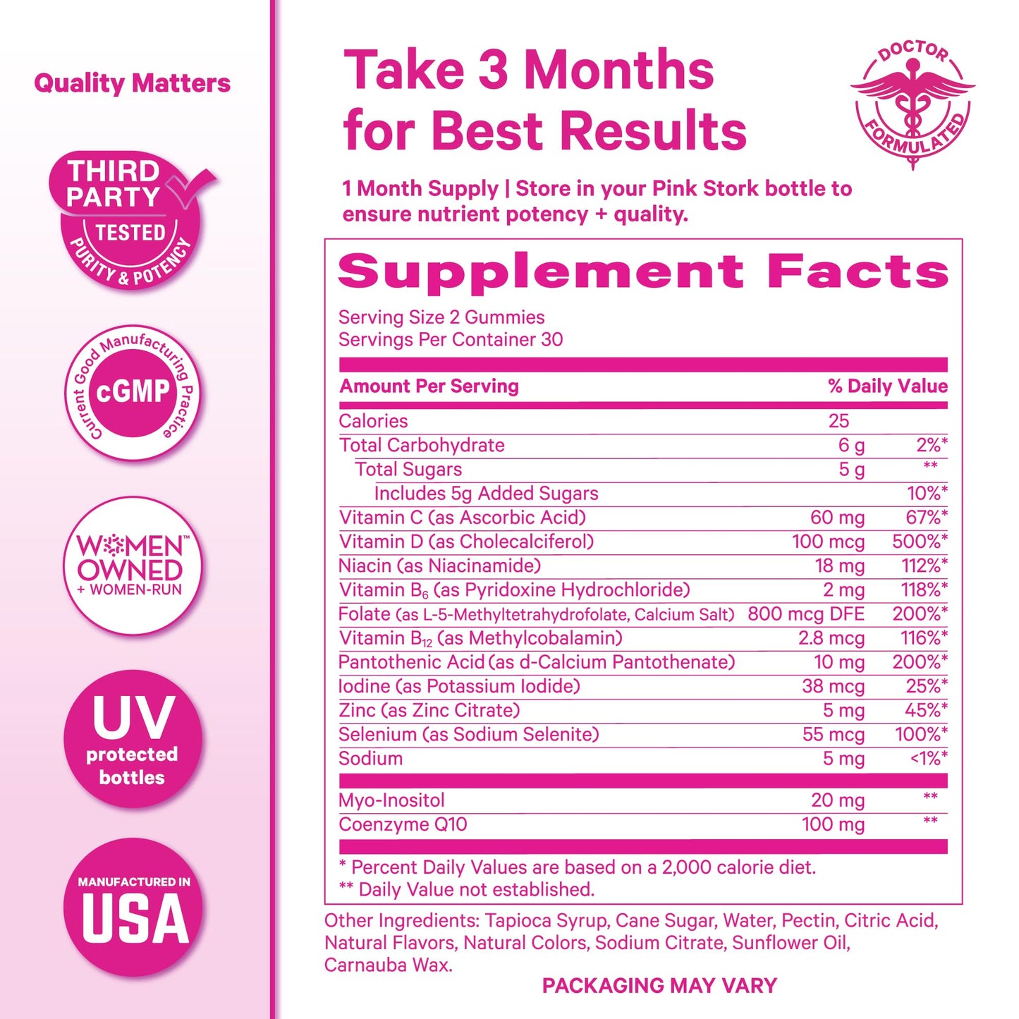 Pink Stork Fertility Gummies for Women, 60 Count | CoQ10, Myo-Inositol, Methylated Folate, Hormone Balance Support, OBGYN-Formulated