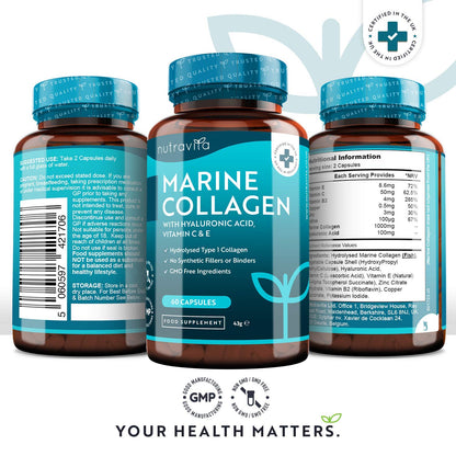 Marine Collagen 1000mg - 60 Capsules of Superior Type 1 Hydrolysed Collagen