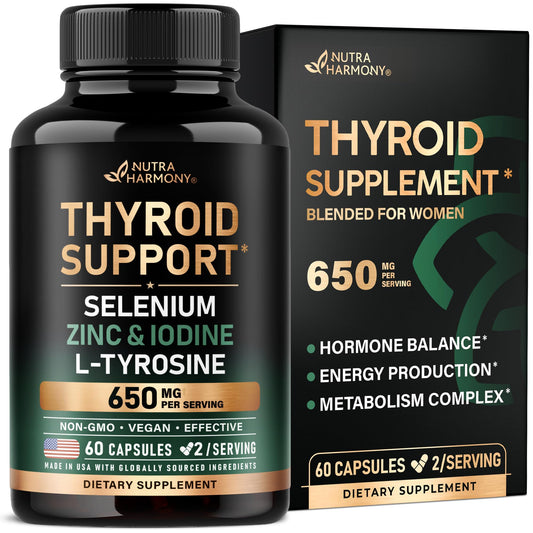 Thyroid Support for Women - Selenium 200 mcg | Astragalus | Zinc & Iodine | L-Tyrosine | Adaptogen Herbs - 21-in-1 Antioxidant & Immune Support - Vegan, Non-GMO - Lab Tested - 60 Capsules