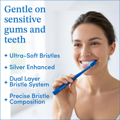 Mouthology Nano Silver Ultra Soft Toothbrush Adults - Manual Extra Tooth Brush Sensitive Gums Teeth - White Handle Bristles