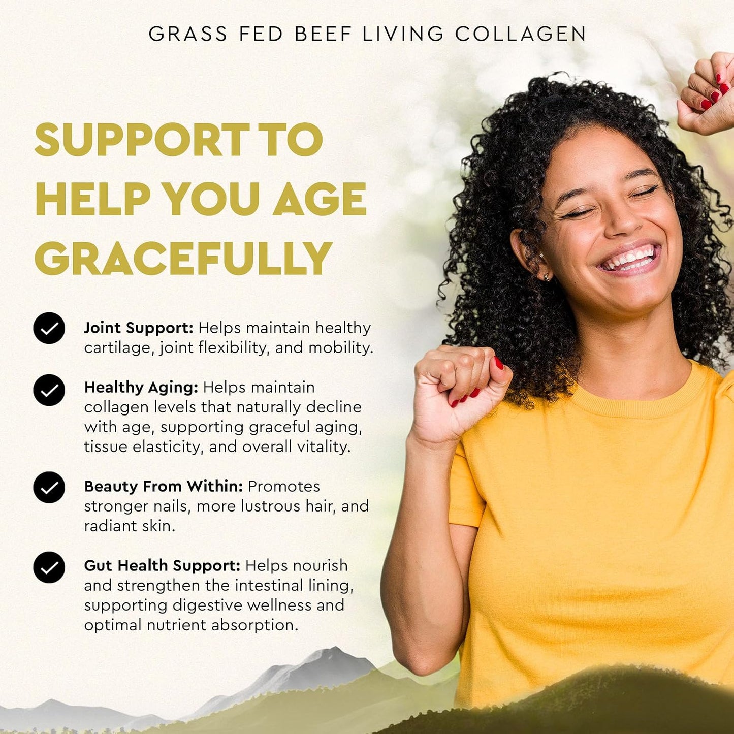 Ancestral Supplements Grass Fed Beef Living Collagen Capsules, 180 Ct | Type II collagen peptides complex in convenient capsules supports healthier, younger-looking skin, hair, nails & joints.