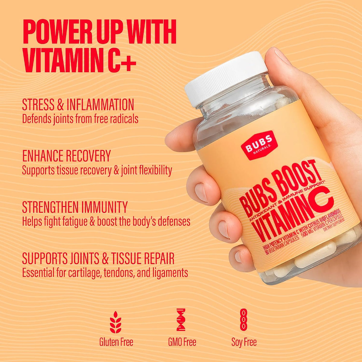 BUBS Naturals - BUBS Boost Vitamin C with Bioflavonoids: Antioxidant & Immune Support | Vitamin for Active Lifestyles & Collagen Production (90 Count)