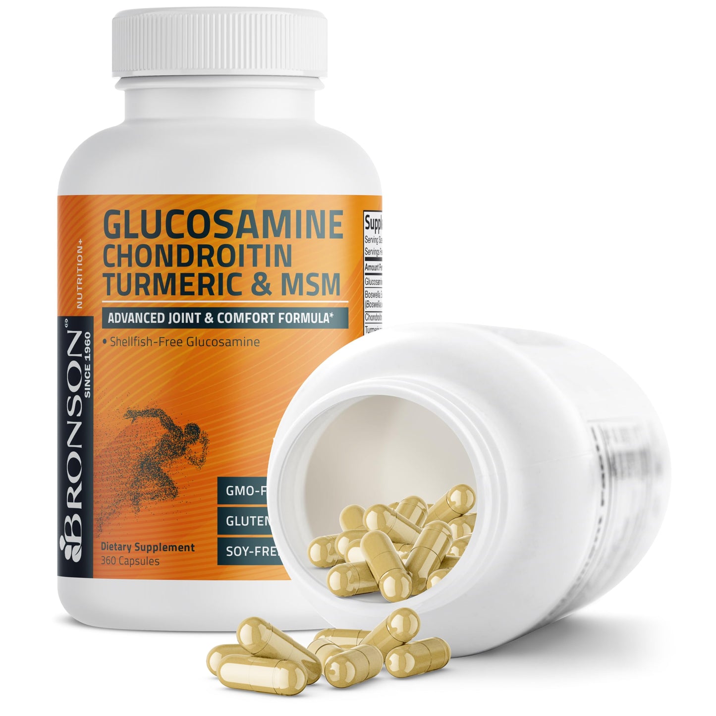 Bronson Glucosamine Chondroitin Turmeric & MSM Joint Support, 60 Capsules | Standardized Boswellia, Shellfish-Free Glucosamine, Mobility & Comfort Support, Non-GMO, Gluten-Free & Soy-Free