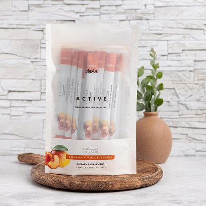 Plexus Active® Peach Mango | 100mg natural caffeine for clean energy and mental clarity. Supports nitric oxide production. 25 calories per serving