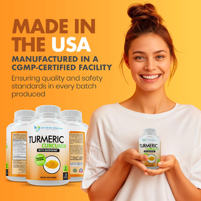 Turmeric Curcumin Supplement - 2250mg/d - Veggie Caps - 95% Curcuminoids with Black Pepper Extract (Bioperine) - 750mg Capsules - 100% Organic - Most Powerful Turmeric (180 Count)