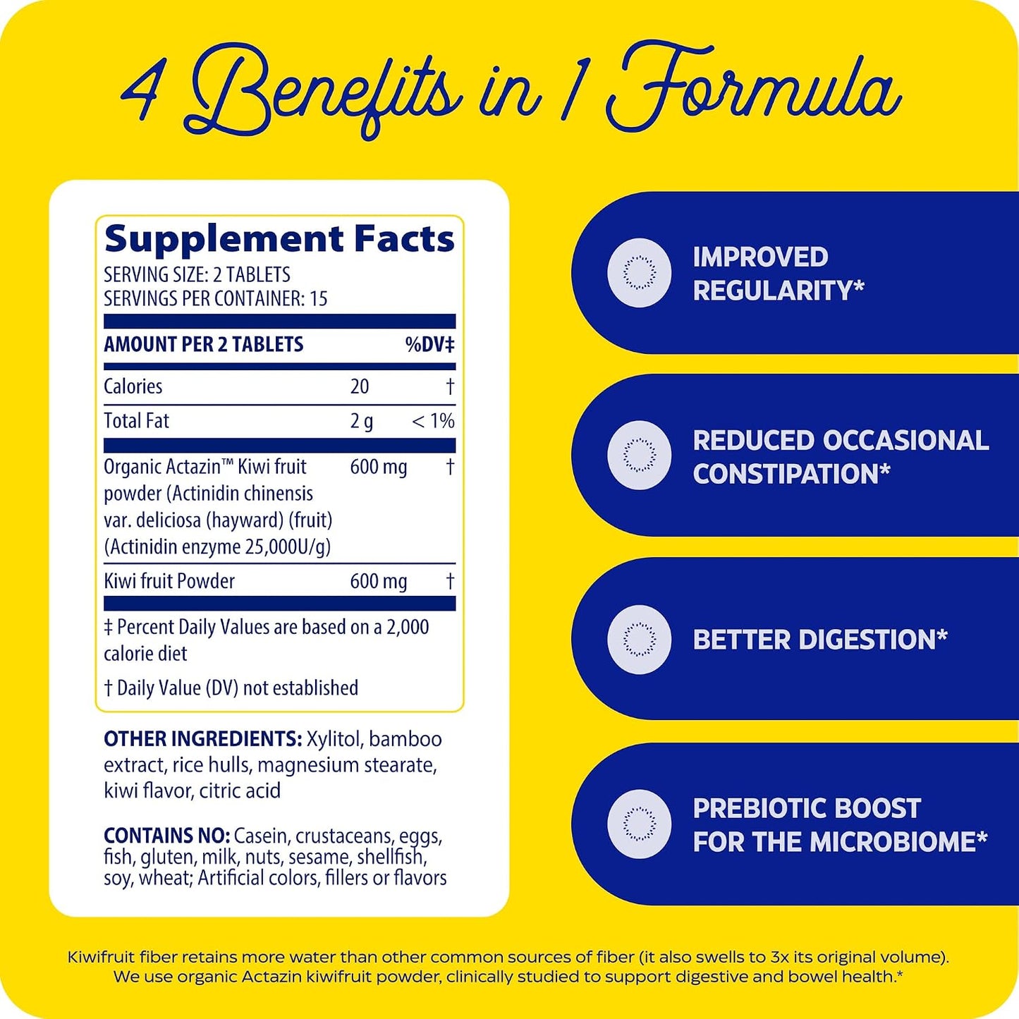 Enzymedica Kiwi Regularity - Bowel Movement Supplement for Women & Men, Occasional Constipation Support, Reduces Gas & Bloating, Daily Digestion & Gut Health Support for Adults - 30 Chewable Tablets