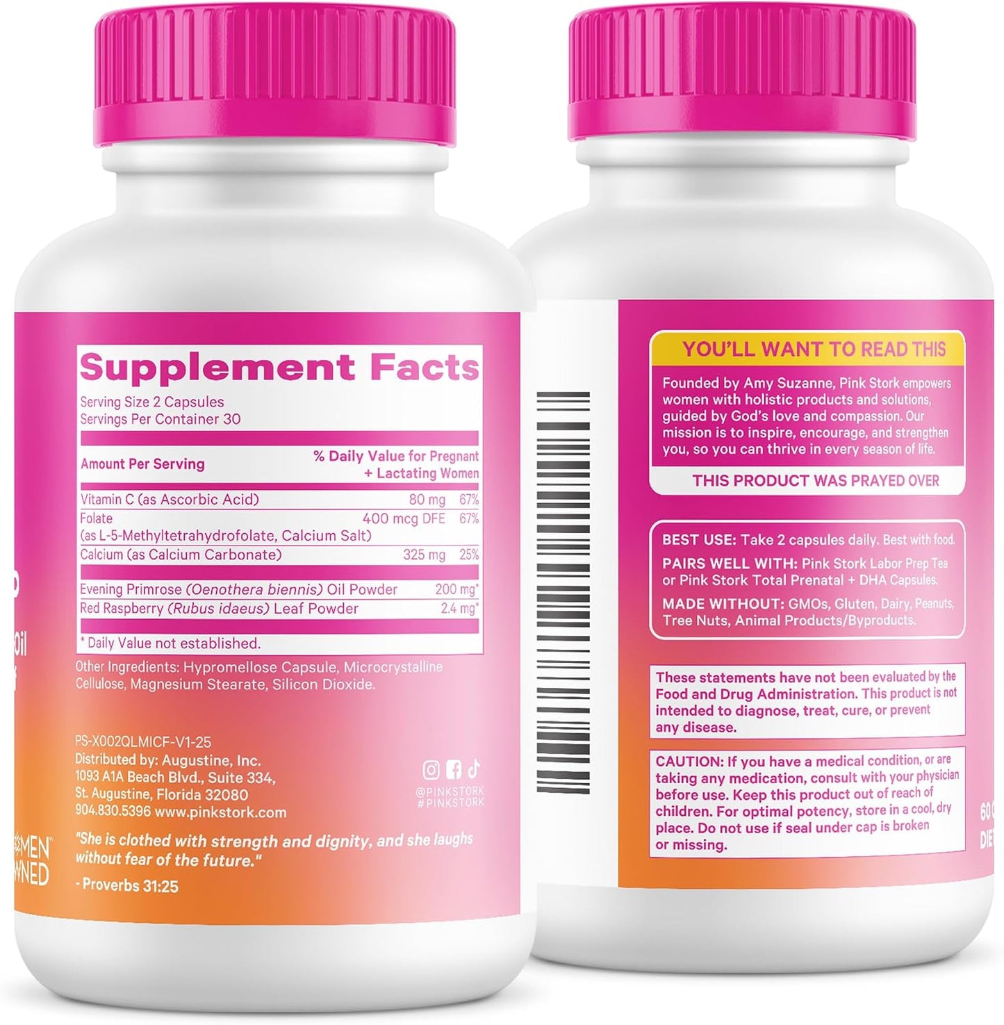Pink Stork Labor Prep Supplement – Evening Primrose Oil & Red Raspberry Leaf for Third Trimester, Gentle Labor & Postpartum Support, Pregnancy & Breastfeeding Safe, 60 Vegan Capsules