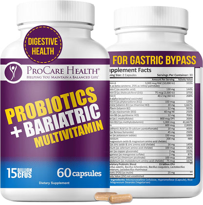Core-45 + Probiotics Bariatric Multivitamin | Capsule | 60 Ct | 15 Billion CFU Bariatric Probiotic Fast Dissolving Veggie Capsules to Support Gut and Immune Health for Bariatric Patients