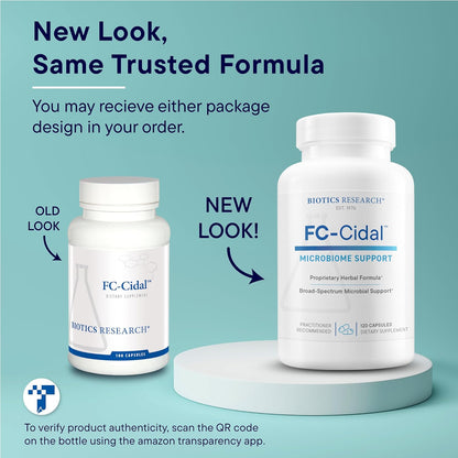BIOTICS RESEARCH FC Cidal™ Herbal Blend Complete GI Gut Health for Women & Men- 500 mg/Serving - 7 Herbs Proprietary Blend Supplement Supports Healthy GI Function and Microbial Balance 120 Capsules