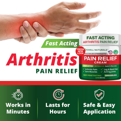 Owell Naturals Deep Penetrating Pain Relief Cream, Maximum Strength Formula for Joints & Muscles, Lower Back, Knees, Hands, Legs, Ankle – Fast Acting Comfort, 7 oz