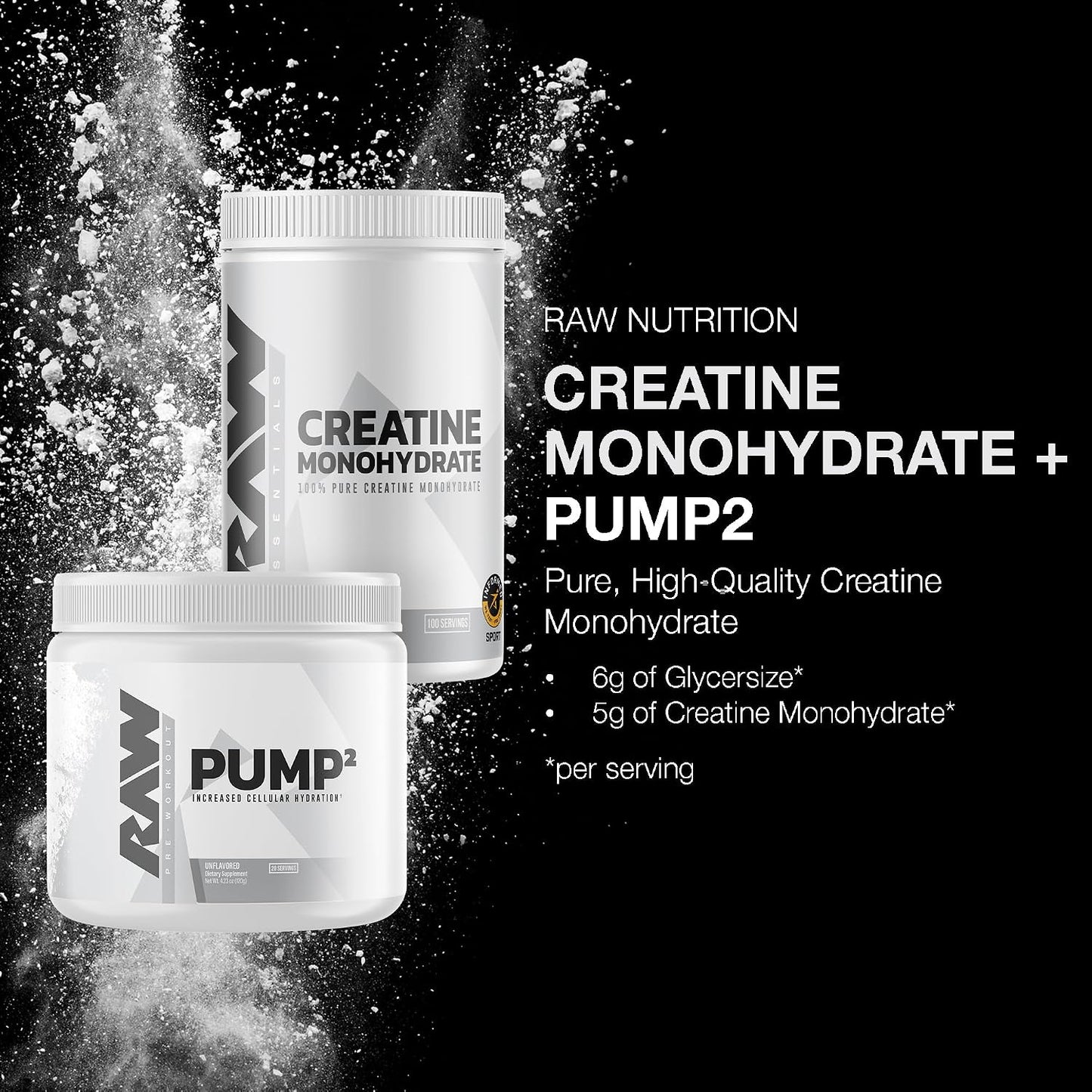 RAW Nutrition Creatine Monohydrate & Unflavored Pre-Workout Powder Bundle