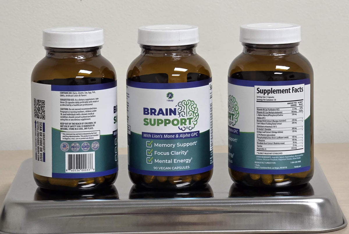 1 Body Brain Support - Bacopa Monnieri, Lion’s Mane for Memory & Focus