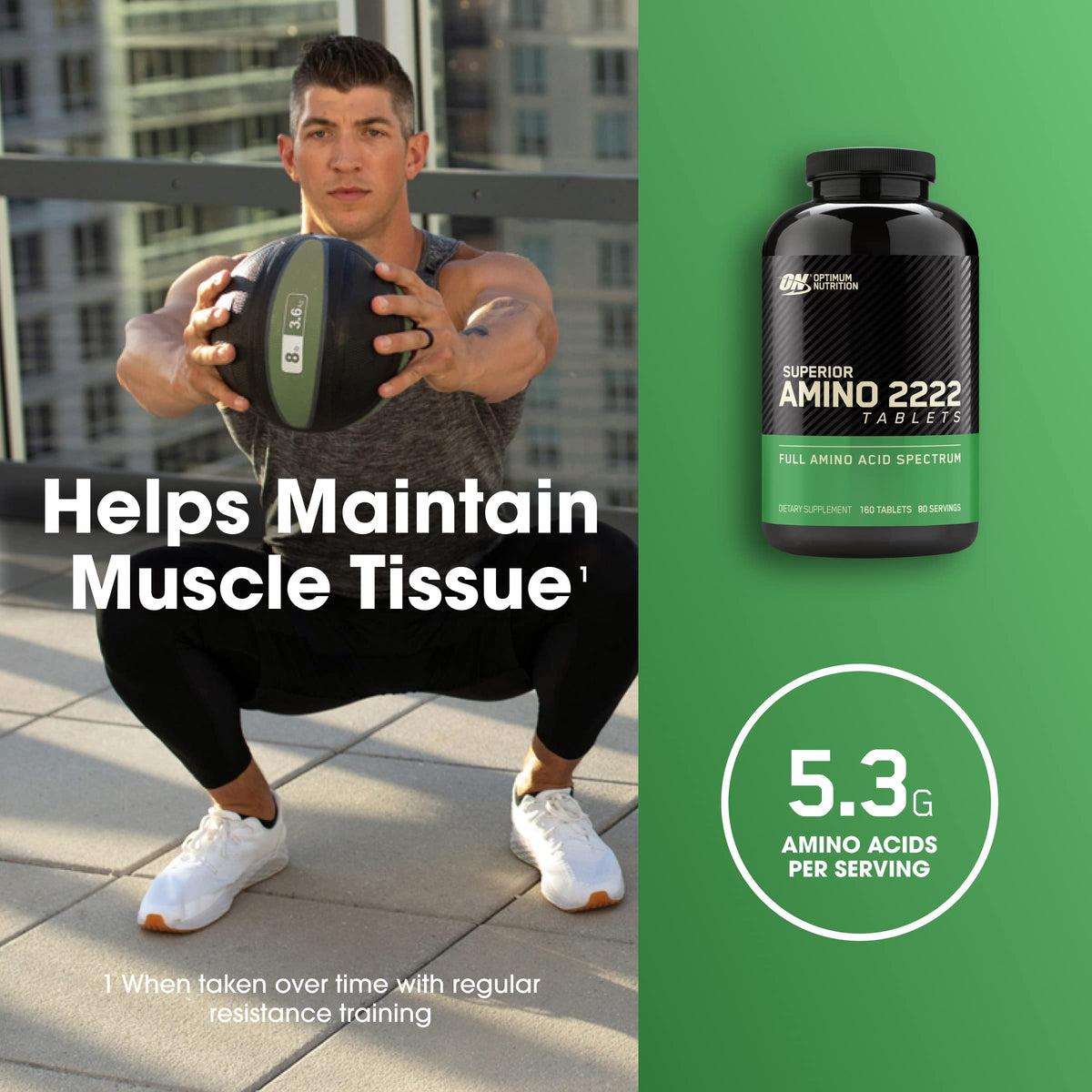 Optimum Nutrition Superior Amino 2222 Tablets, Complete Essential Amino Acids, EAAs