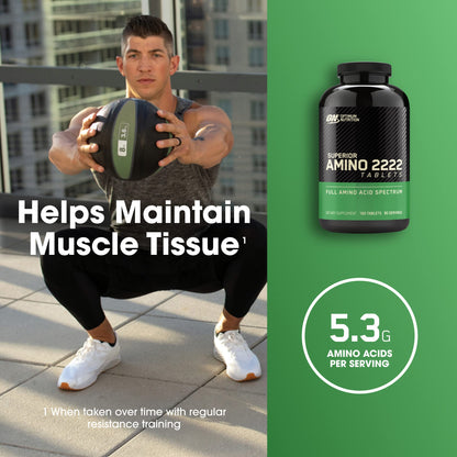 Optimum Nutrition Superior Amino 2222 Tablets, Complete Essential Amino Acids, EAAs