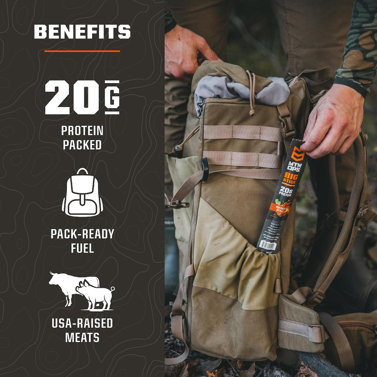 MTN OPS Big Stick High Protein Meat Sticks Buffalo Style & Peanut Butter Bliss Performance Bars Bundle