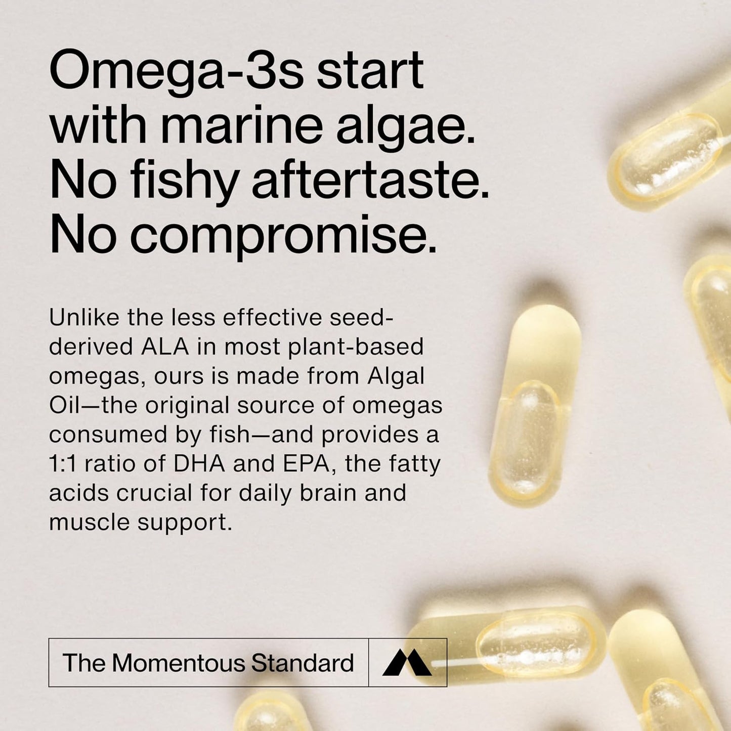 Momentous Vegan Omega-3 - Plant-Based EPA & DHA Supplement for Men & Women - Sourced from Algae Oil - Supports Heart, Joint, & Brain Health - NSF Certified for Sport - 1,000 mg - 30 Servings