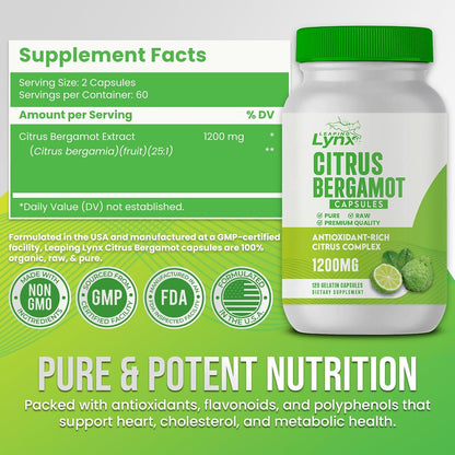 Citrus Bergamot 1200 mg – Heart & Cholesterol Support Supplement | 120 Capsules (60-Day Supply) | Antioxidant-Rich Extract for Circulatory & Metabolic Wellness | Non-GMO