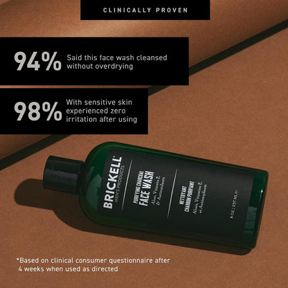 Brickell Men's Purifying Charcoal Face Wash for Men, Daily Facial Cleanser, With Charcoal, Vitamin E, and Hyaluronic Acid, 8 Ounce, Scented
