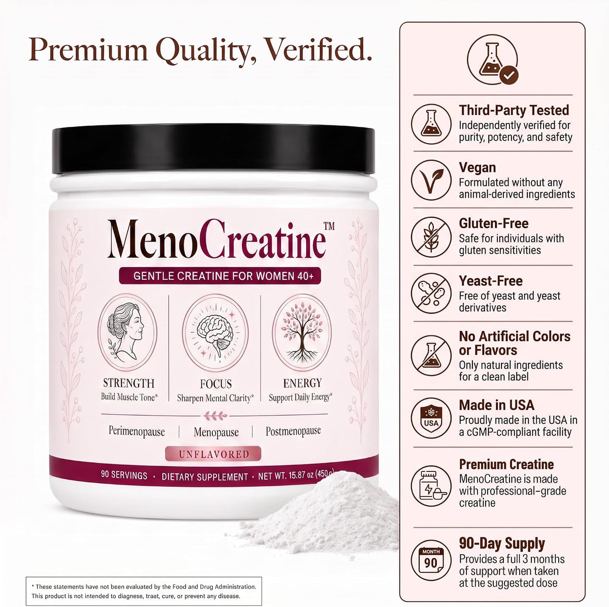 Utzy Naturals MenoCreatine | Creatine for Women 40+ | 90 Servings