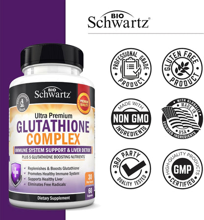 Glutathione Supplement 500mg - Liver Detox Supplement, 60 Capsules