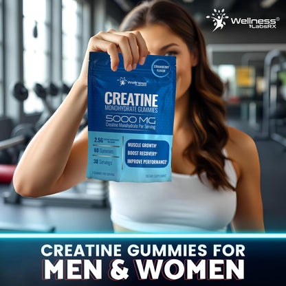 Creatine Gummies 5000mg, 30 Servings Creatine Monohydrate Gummies - Third-Party Tested Creatine for Women, Strawberry Flavor Creatine for Men, Muscle Growth, Strength, and Recovery - Pack of 1