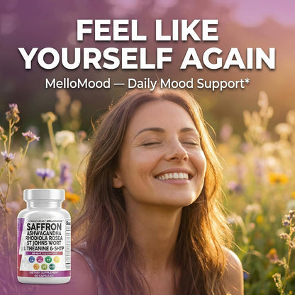 Clean Nutraceuticals Saffron Supplements Extract 100mg + Ashwagandha L-Theanine 200mg - Mood Support Ginkgo Biloba, St. John's Wort, Rhodiola Rosea & 5-HTP Capsules Pills Men Women