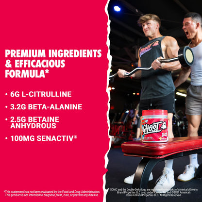 GHOST Legend Pre Workout Powder, Sonic Cherry Limeade - 30 Servings – Pre-Workout for Men & Women with Choline, L-Citrulline, & Beta Alanine for Energy & Focus