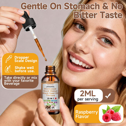 Wormwood Black Walnut Clove Cleanse Drops with Black Seed Oil, Pumpkin Seed, Oregano, Soursop, Neem, Berberine, Garlic, Rapid Gut Detox, Digestive & Gut Barrier Health, 23-in-1 with Liposomal, 2FL