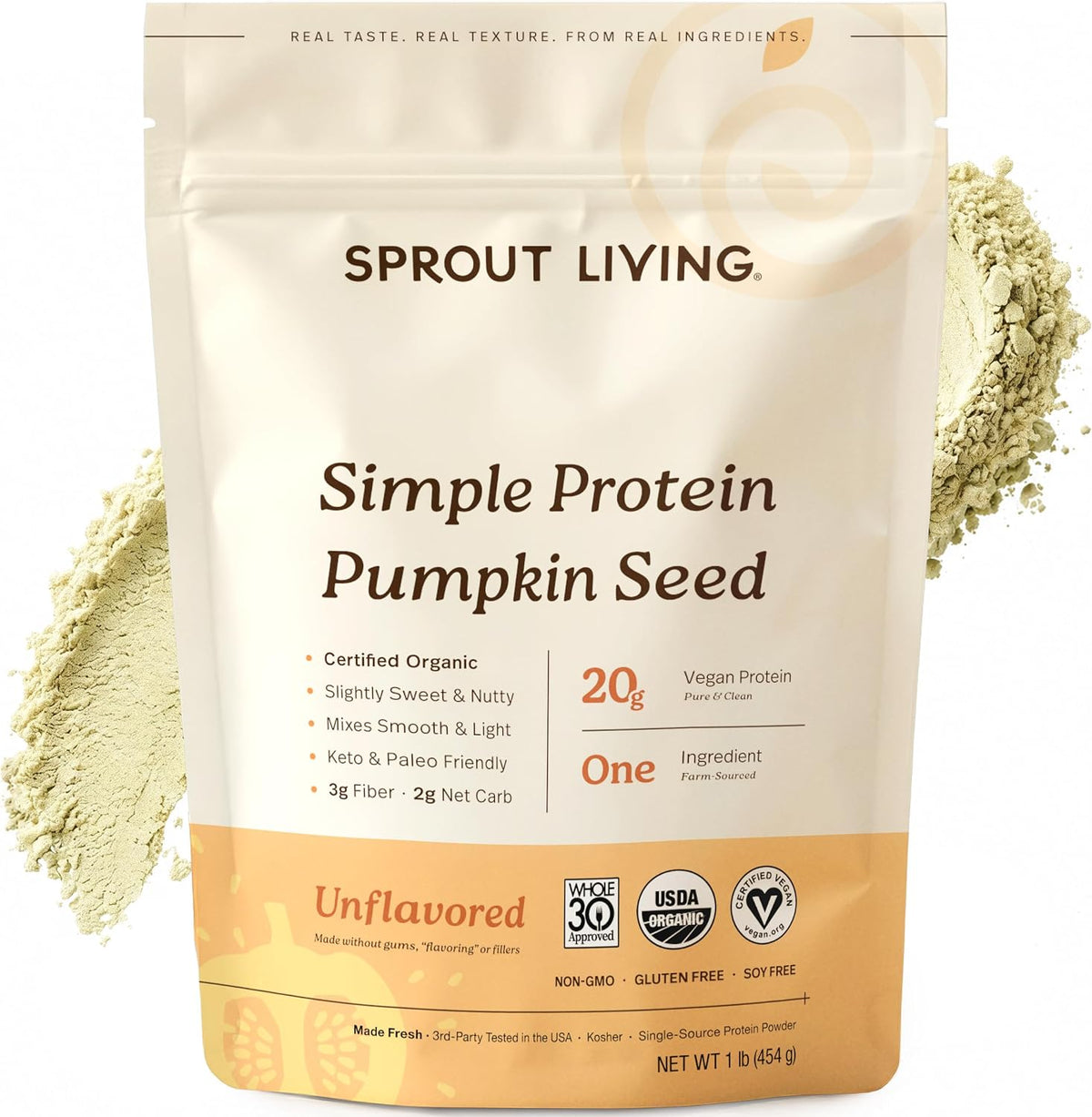 Sprout Living Organic Pumpkin Seed Protein Powder, Unflavored, 20 Grams of Plant Based Protein Powder Without Artificial Sweeteners, Non Dairy, Non-GMO, Vegan, Gluten Free (1 Pound, 14 Servings)