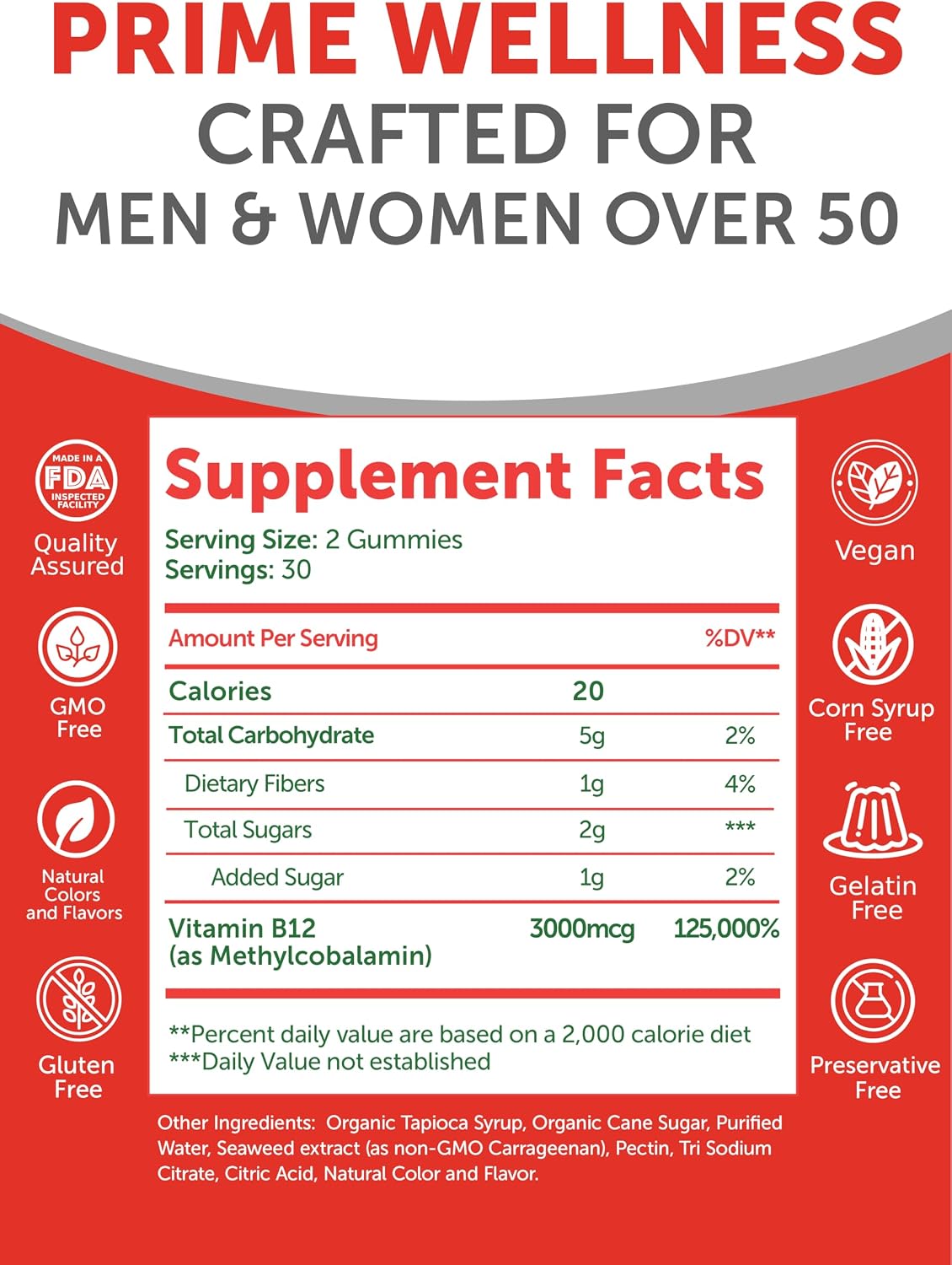 Lunakai USA Made Vitamin B12 Gummies for Adults 50+, 3000mcg, 60ct | Non-GMO, Vegan B12 Supplement for Energy Metabolism & Daily Vitality Support - Tasty & Non-Sticky Gummies