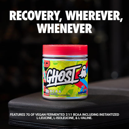 GHOST BCAA Powder Amino Acids Supplement, Sour Strips - 30 Servings - Sugar-Free Intra, Post & Pre Workout Amino Powder & Recovery Drink, 7G BCAA