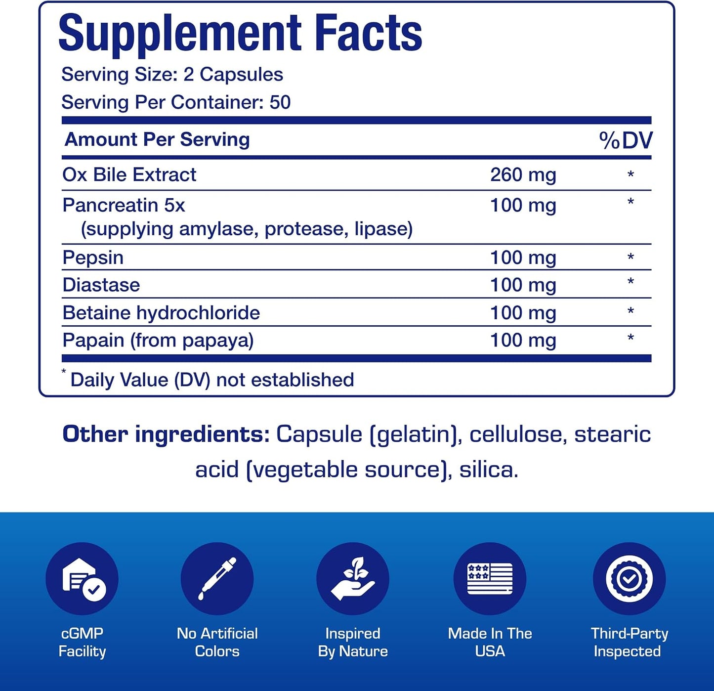 Multi Digestive Enzymes with Ox Bile Supplement - Clinical Strength Digestion Supplement with Pancreatin Pancreatic Enzymes for Protein Carb & Fat Digestive Support & Reduced Stomach Discomfort