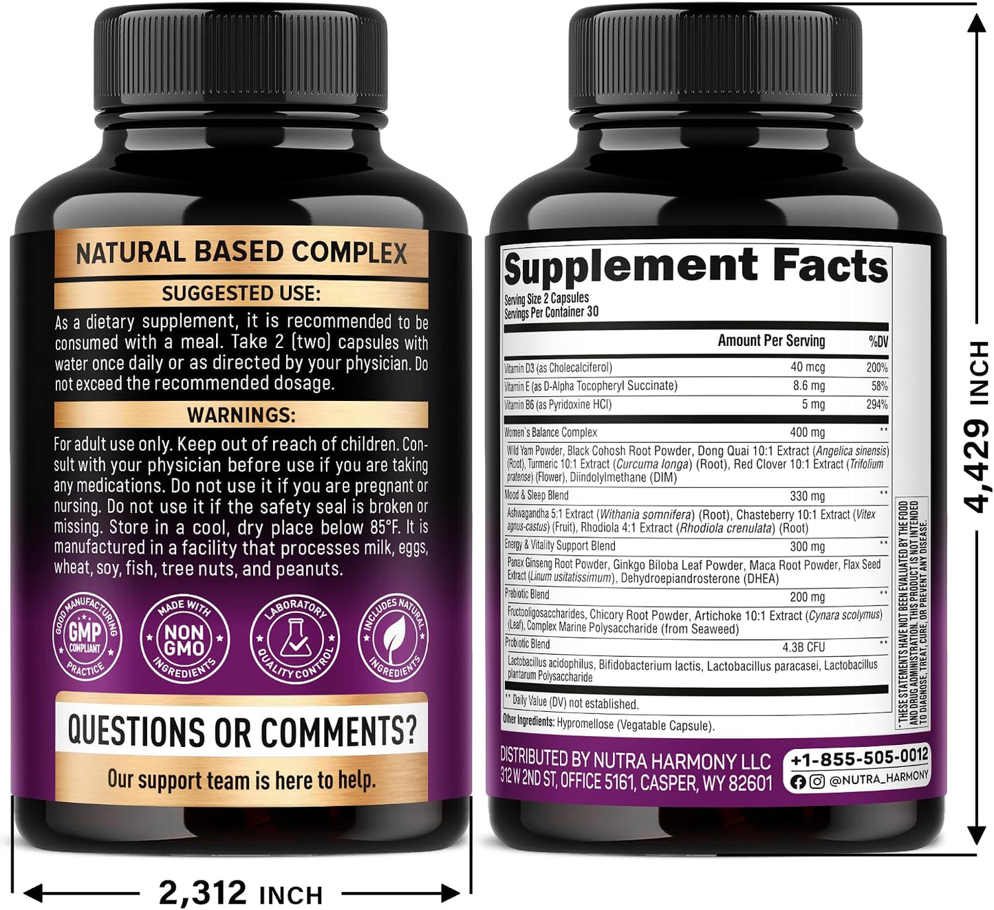 Menopause Supplements for Women - Dong Quai, Black Cohosh, Pre & Probiotics - Sweats & Hot Flashes Relief - Digestion, Sleep & Mood Support - 25-in-1 Perimenopause Complex - Lab Tested - 60 Capsules