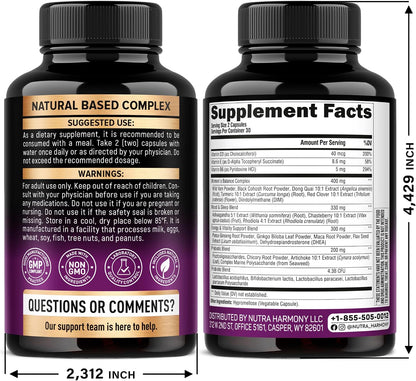 Menopause Supplements for Women - Dong Quai, Black Cohosh, Pre & Probiotics - Sweats & Hot Flashes Relief - Digestion, Sleep & Mood Support - 25-in-1 Perimenopause Complex - Lab Tested - 60 Capsules