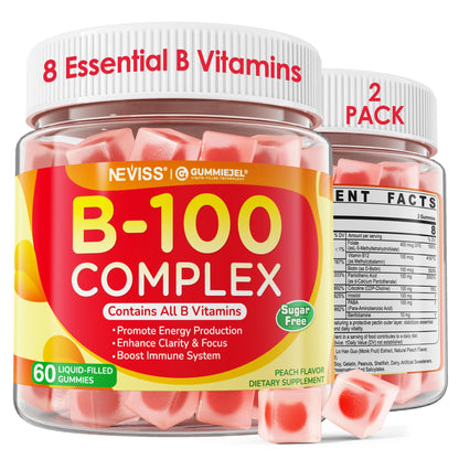 Super Vitamin B Complex Gummies - Methylated B Complex for Women & Men, All B Vitamins, Methyl B12, Methylfolate, Vitamin C, Choline, Inositol, PABA for Energy, Brain & Immune, 0g Sugar, Vegan, 60 Cts