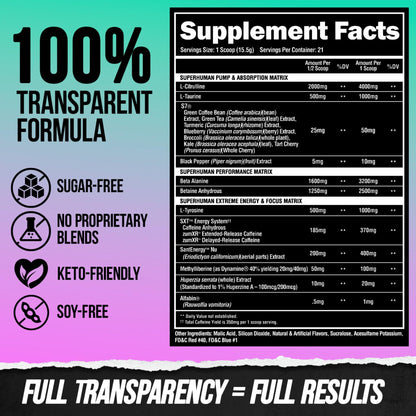 ALPHA LION Superhuman Extreme High Stim Pre Workout Powder, Beta Alanine, L-Taurine & 356mg Tri-Source Caffeine for Sustained Energy, Nitric Oxide & Citrulline for Pump (21 Servings, Slaughtermelon)