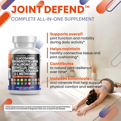 Clean Nutraceuticals Glucosamine 1500mg Chondroitin 1200mg MSM with Turmeric Curcumin, Collagen, Hyaluronic Acid, Omega 3 – Joint Health Supplement for Men & Women – Joint Complex – 120 Count