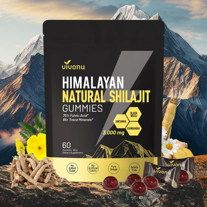 VivoNu Shilajit* Gummies,Pure Himalayan* micronutrient Supplement, Himalayan Premium Ingredient with Shilajit, Ashwagandha, Gokshura, Fulvic Acid & 85+ Trace Minerals I for Men & Women (4000MG/1 Bag)