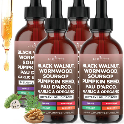 Defend Wormwood Black Walnut Cleanse for Humans Drops Liquid Soursop Garlic Pumpkin Seed PAU D'Arco Oil of Oregano Turmeric Berberine Neem Extract Hull Bark Tincture - 4 OZ