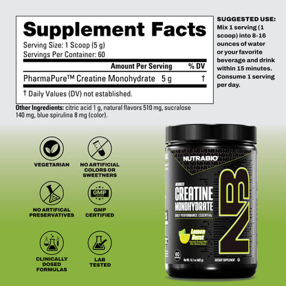 NutraBio Pure Micronized Creatine Monohydrate Powder Supplement, Unflavored, (300 g) - Supports Bulk Muscle Energy, Recovery, and Strength - HPLC Tested Creatine Powder Supplement for Men and Women