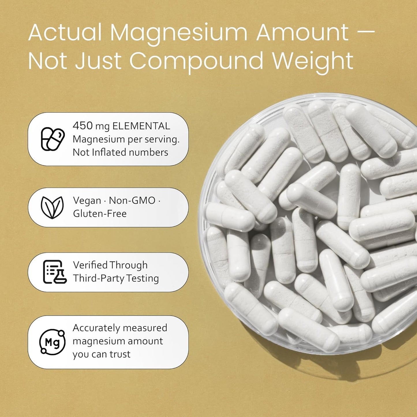 NaturaLife Labs Magnesium Glycinate - 450 mg per Serving – 120 Vegan Capsules - Non-GMO, Gluten-Free, Vegan