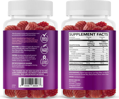 Elderberry Gummies for Kids with Vitamin C & Zinc, Berry, 30 Servings | Vegan, Non-GMO, Gluten Free Immune Support for Children, Daily Defense with Antioxidants & Essential Nutrients, 60 Count