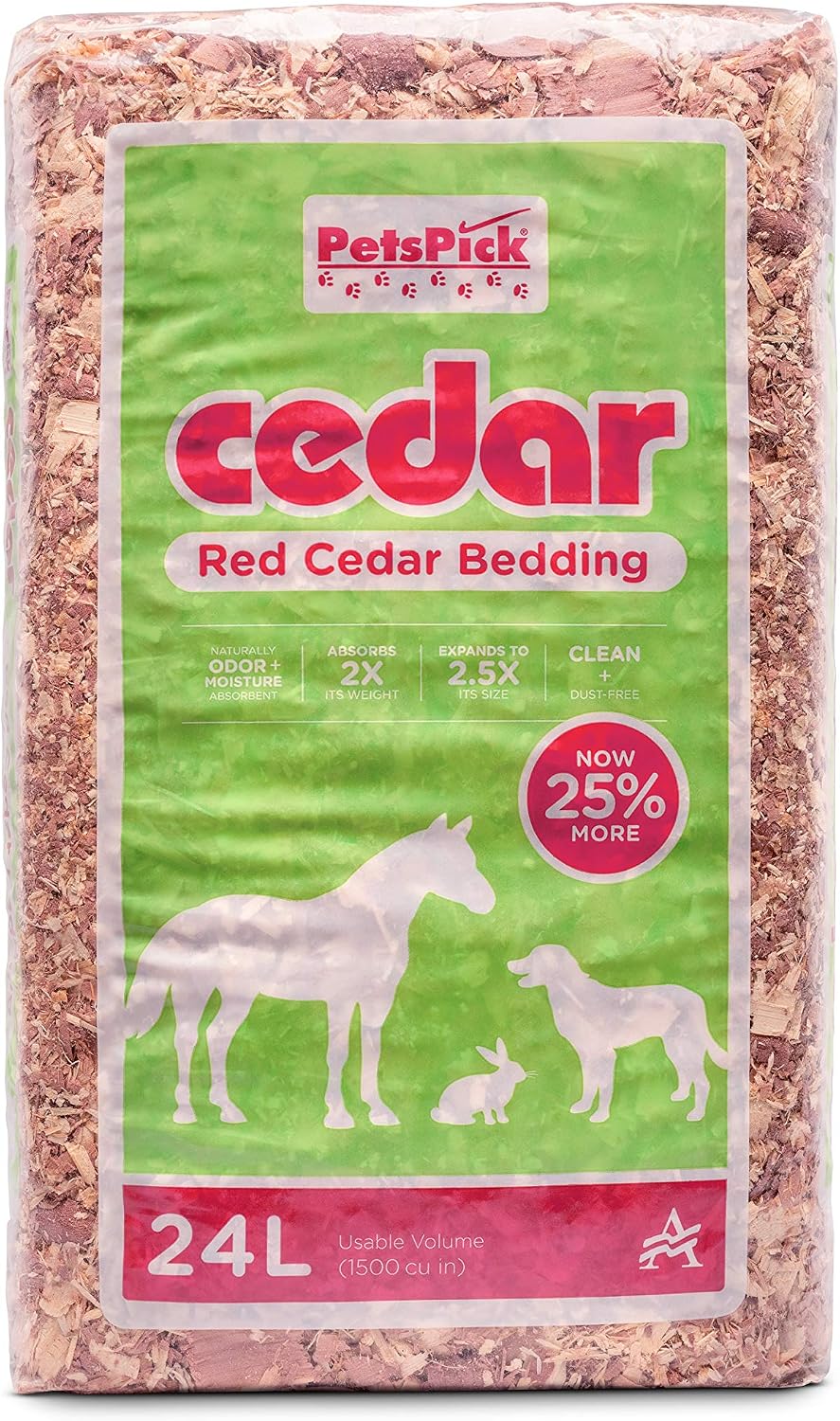 PETSPICK Red Cedar Pet Bedding for Dogs and Horses, 24L | Red cedar bedding provides a natural layer for dogs, horses, stalls, kennels and animal areas; 24 L package.