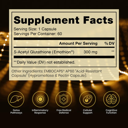 Pure Therapro Rx S-Acetyl Glutathione Gold, Extra-Strength | Patented Acetylated Form of Glutathione (EMOTHION) from Italy | Pharmaceutical Grade | Zero Fillers (60 Capsules (300mg))
