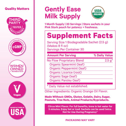 Pink Stork No Flow Organic Sage Tea, Floral Mint Flavor, 15 Sachets | Dry Up Breast Milk Supply, Ease Milk Production, Wean Lactation Naturally, Hot or Iced, Postpartum Essentials