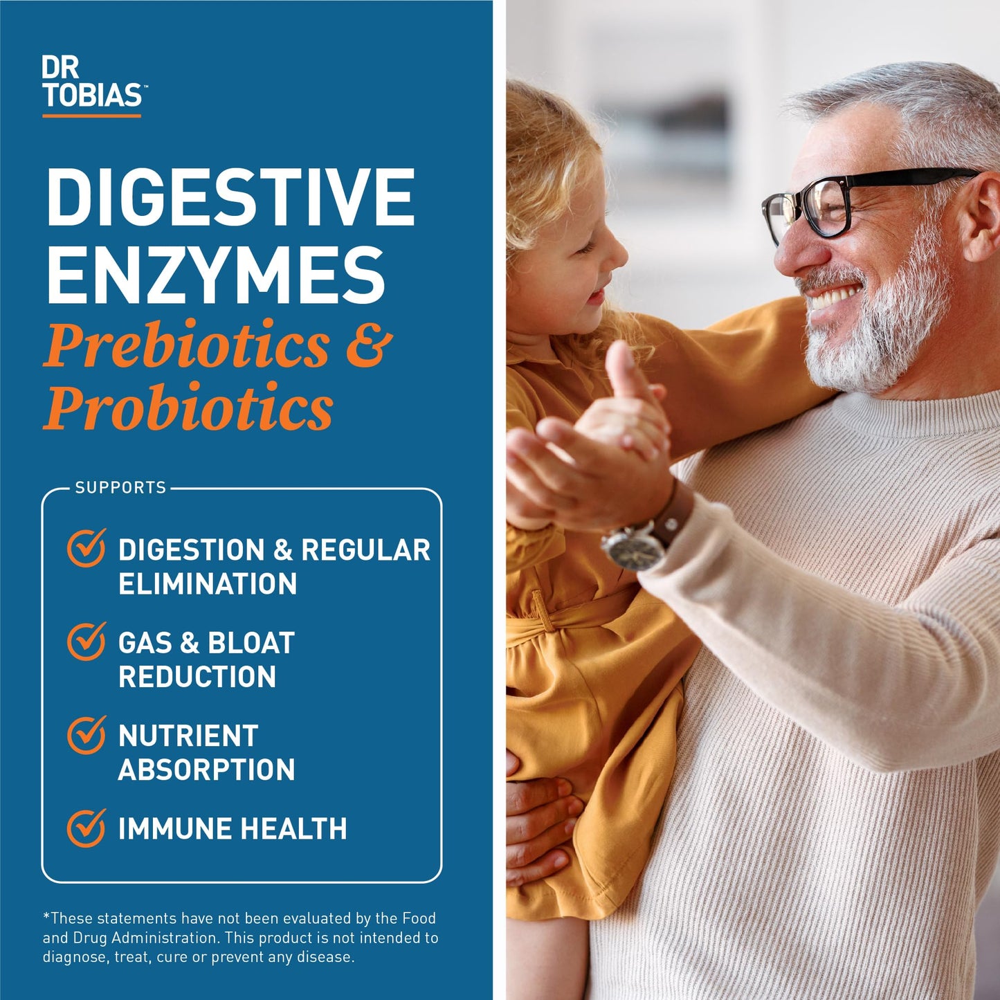Dr. Tobias Digestive Enzymes + Prebiotics & Probiotics 60 Capsules | Digestion & Gut Support | Enzymes + Prebiotics + Probiotics + Postbiotics | Bromelain, Amylase & Lipase | 30 Servings
